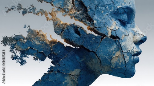 Cracked human form with abstract damage, symbolizing the invisible erosion of health and mental strength.