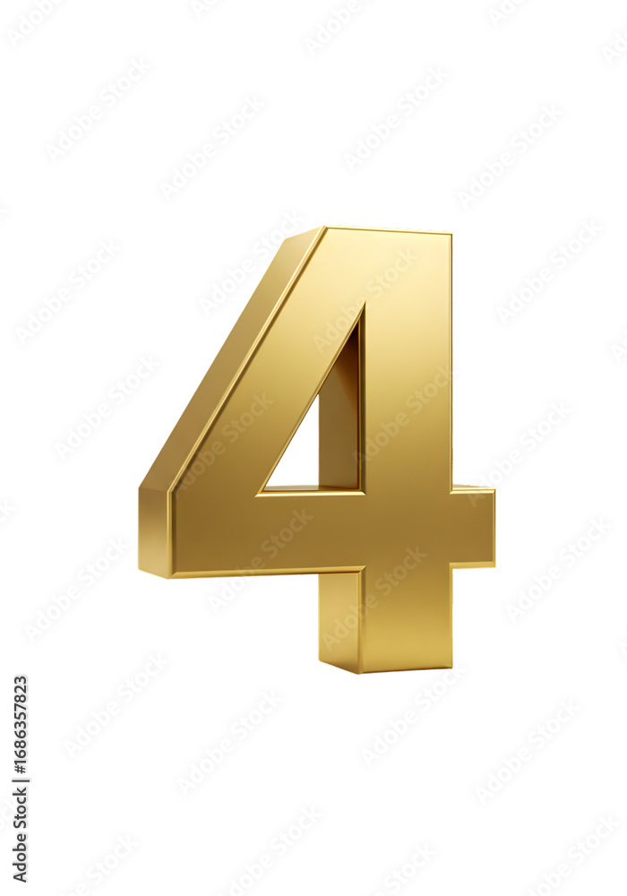 Obraz premium 3D Rendered Golden Number Four Isolated On Black Background Illustration