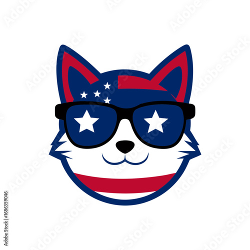 a cat head wearing sunglass usa theme vector art