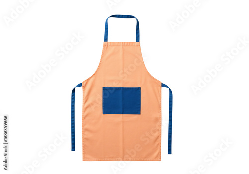 Peach apron with blue pocket isolated on transparent background