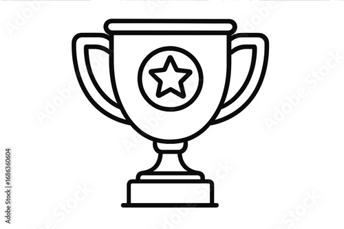 Trophy cup vector icon for winners. Line art symbol of success, achievement, victory, and competition. First place prize award illustration for champions. Isolated graphic element.