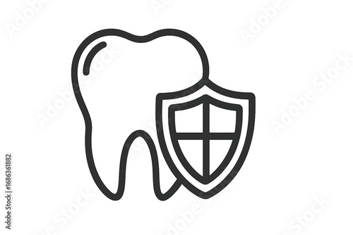 Tooth protection icon. Dental insurance symbol. Oral care and hygiene. Healthy tooth concept. Stomatology pictogram for web, app, banners, dentist clinic advertising.