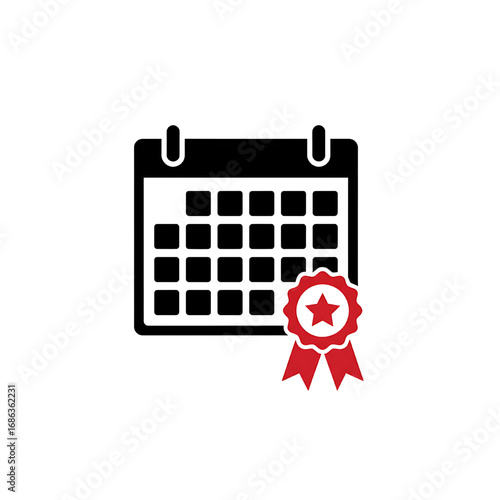 Vector of calendar and reward or medal with star. Icon of veterans victory.