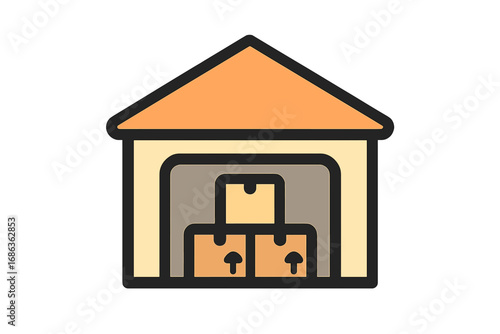 Warehouse storage color icon with cardboard boxes. Logistics and inventory management concept. Cargo, stock, and parcel delivery symbol. Distribution center or depot pictogram.