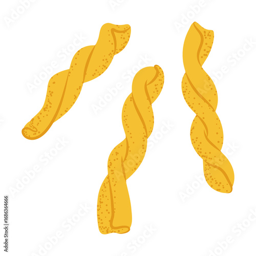 Illustration of Italian pasta gemelli. Clipart for food design