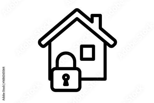House lock icon. Home security and safety concept. Property protection, privacy, and real estate insurance symbol. Secure building, mortgage, and smart home vector sign.