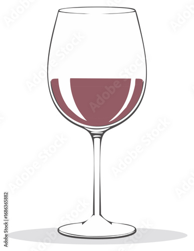 Elegant vector illustration of a glass of red wine, line art drawing for restaurant menu or winery