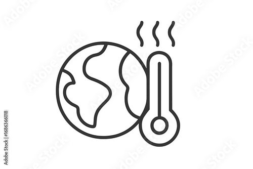 Global warming line icon. Climate change concept with planet earth and hot thermometer. Environmental disaster and ecology crisis symbol. Vector illustration for web and graphic design.