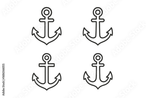 Anchor outline icon collection. Nautical symbol for stability and safety. Vector illustration with editable stroke. Marine, sea, boat, or ship concept for logo design.