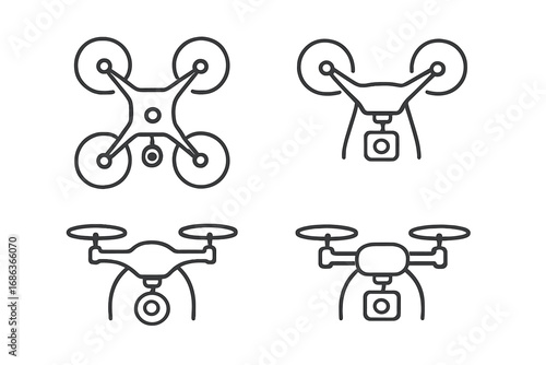 Minimalist Drone Icons Sleek Linear Vector Set for Modern Technology Projects, Cartoon Style, Transparent Background, Ordered Collection of Simple Drone Illustrations