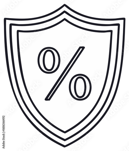 Percentage Protection Security Shield Discount Line Art Vector Graphic