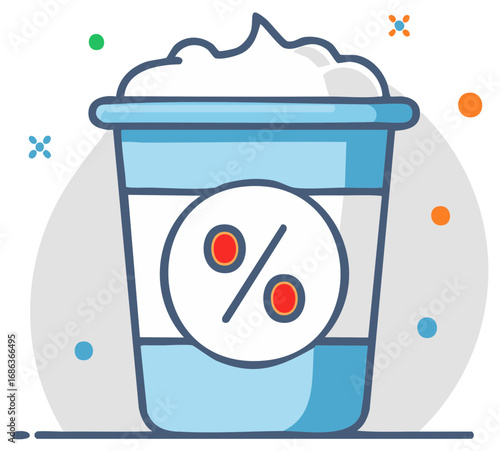 Beverage cup with percentage symbol indicating a special offer or discount