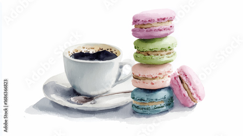Stack of macaron cookies, watercolor painting vector, isolated on white background.
