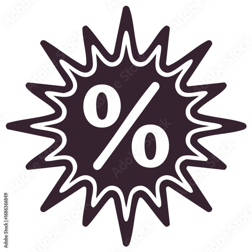 Percent Sign in Spiky Burst Graphic Symbol for Sales Promotion and Discount