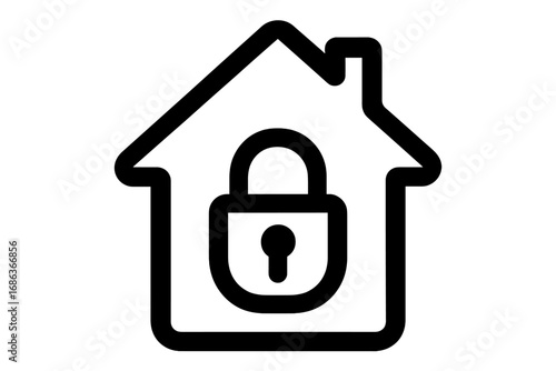 Home security icon with house and padlock. Property safety and protection symbol. Real estate concept. Secure linear vector illustration for web, app, UI, UX, logo design.
