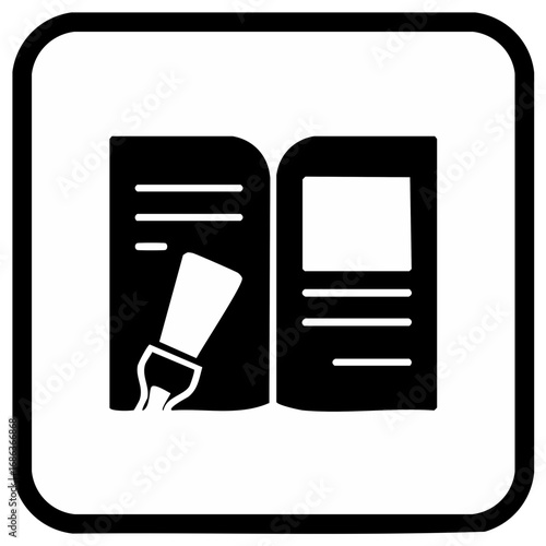 Icon representing a book with a brush