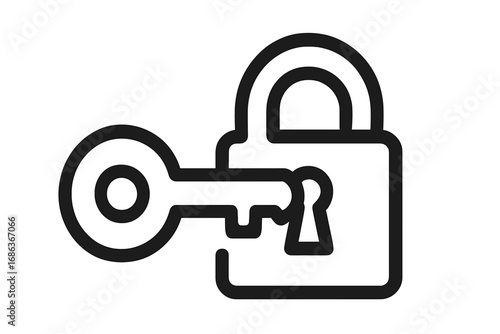 Key and lock line icon. Concept of security, access, and privacy. Vector symbol for unlocking, password, login, and data protection. Metaphor for solution and opportunity.