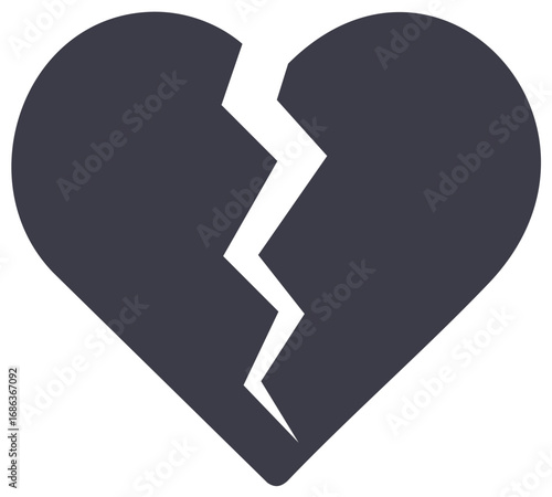 Broken Heart Icon Representing Loss Grief and Emotional Pain on White Background