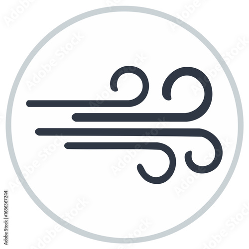 Stylized Vector Illustration of Wind Airflow with Circular Border for Nature and Meteorology Theme Weather Stream