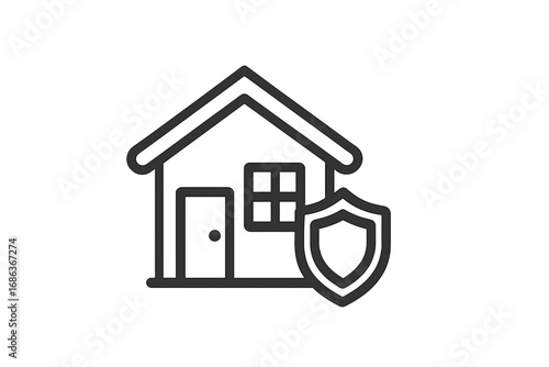 Home insurance line icon. House protection symbol. Property security concept. Real estate safety sign. Secure building outline. Financial protection guarantee. Mortgage safety.