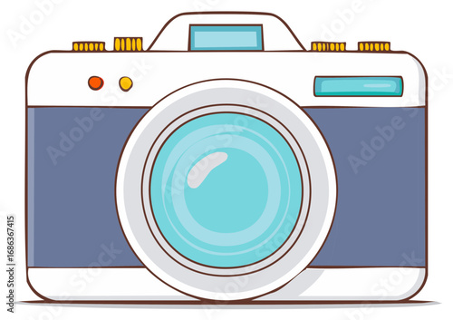 Cute hand drawn retro photo camera illustration in a simple cartoon style