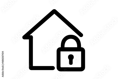 House and lock icon. Home security, property protection concept. Real estate safety symbol. Stay home, lockdown, quarantine pictogram. Private property vector illustration.