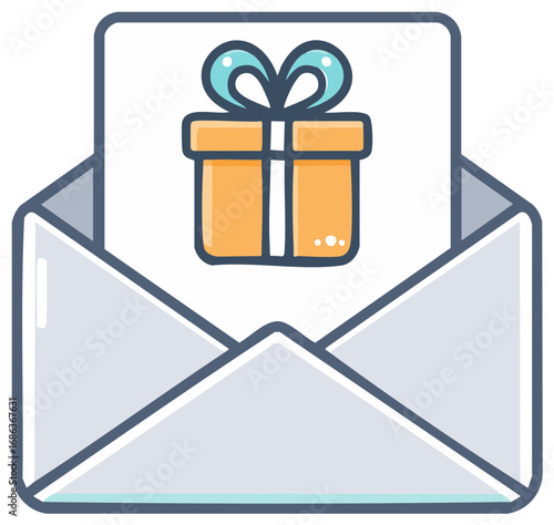 Open envelope with a gift card or special offer, an illustrated icon for promotion and celebration