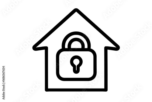 House and lock icon for home security system. Concept of safety, protection, and privacy. Secure property, real estate, and insurance symbol. Vector linear illustration.