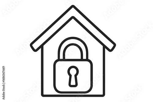 House and lock icon. Home security concept. Property protection and safety. Real estate insurance. Stay home, lockdown, and quarantine symbol. Private property vector line art.