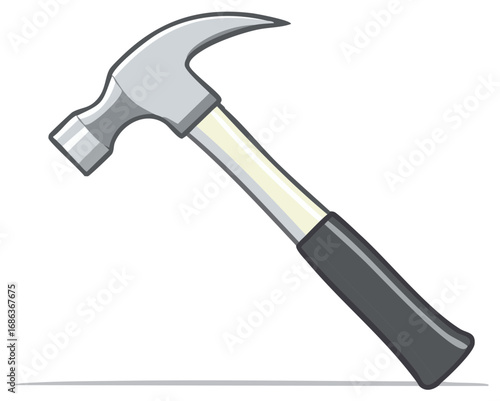 Bright illustration of a sturdy metal claw hammer, an essential and versatile hand tool for carpentry, building, and home improvement tasks.