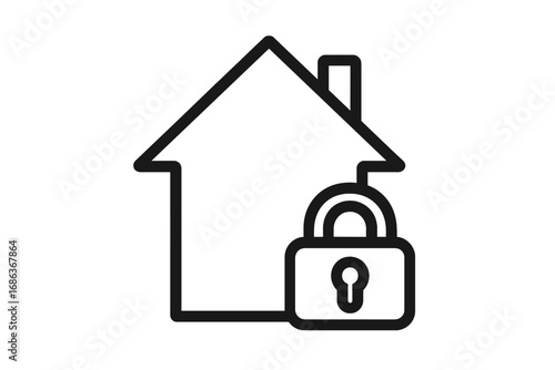 House and lock outline icon. Home security, safety, protection concept. Stay home, lockdown, quarantine symbol. Real estate, property insurance and protection vector graphic.