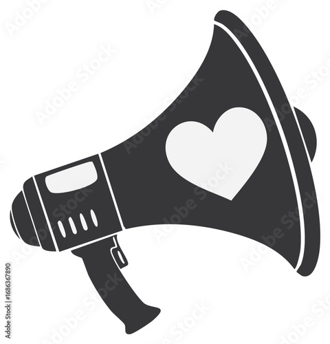 Megaphone with Heart Symbol Announcing a Message of Love and Passion