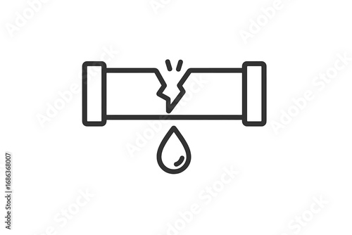 Broken pipe line icon. Water leak, plumbing problem and burst pipeline concept. Simple outline pictogram for plumber service, maintenance and emergency repair. Damage vector.