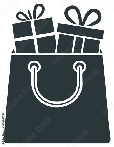 Shopping bag filled with gift boxes, concept of present delivery and celebration