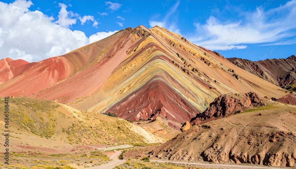 Naklejka premium Colorful mountain range under a blue sky
