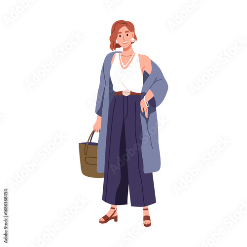 Modern woman in fashion outfit. Confident young female in elegant clothing, t...