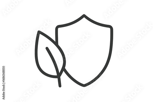 Natural protection vector icon with leaf and shield. Eco friendly, organic, and biodegradable concept. Environment safety. Herbal defense symbol. Immune system. Thin line logo.