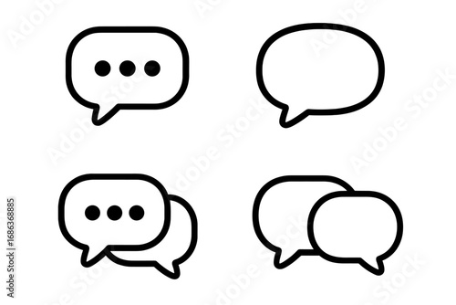Chat bubble icon set for social media and messenger apps. Speech balloon outline symbol for website UI design. Dialogue, message, communication, and typing vector illustration.