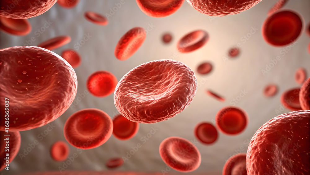 Fototapeta premium Red blood cells flowing in a blood vessel close up view bloodstream circulation