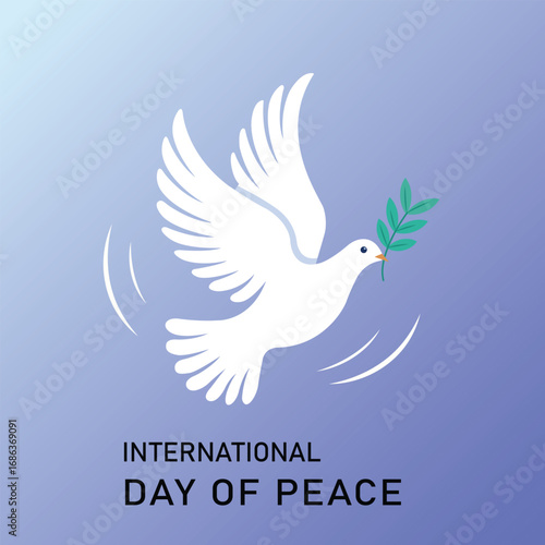 A peaceful and serene illustration celebrating the International Day of Peace, featuring a dove symbol, perfect for promoting peace initiatives, global unity, and social cause events.