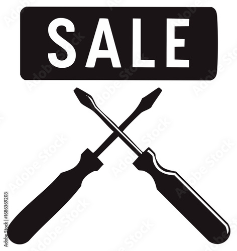 Sale Sign with Crossed Screwdrivers Illustration Repair and Discounts Concept