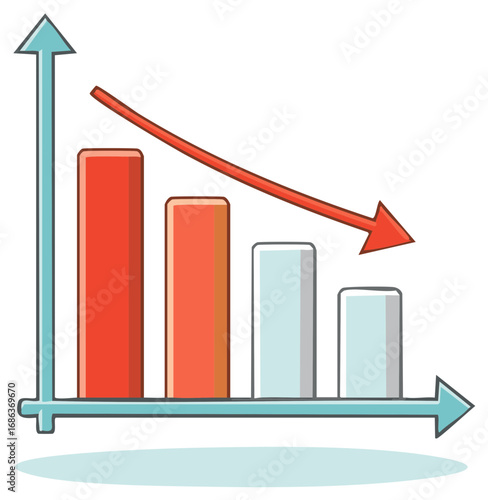 Declining chart demonstrating market decrease and business recession with visual trend representation for analysis and reporting
