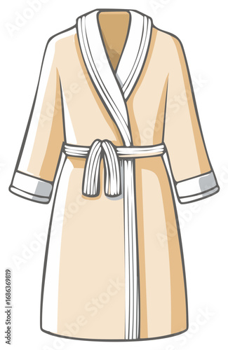 Comfortable Beige Bathrobe with White Trim and Belt for Relaxation