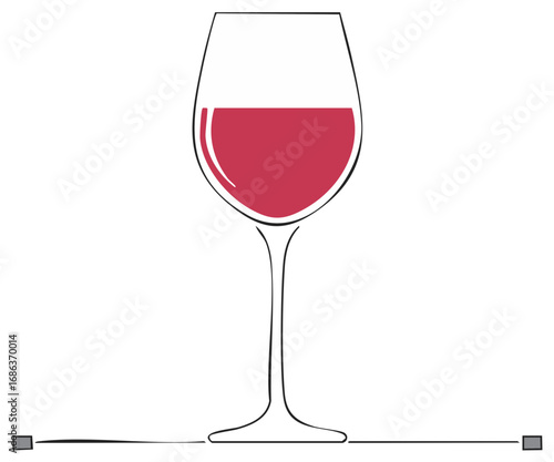 Stylized Red Wine Glass Illustration on Horizontal Line Simple Design