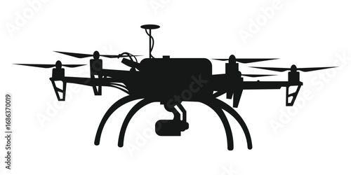 Drone silhouette isolated image for aerial photography and surveillance