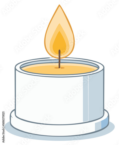 Simple vector illustration of a burning candle in a white tin jar for relaxation and spa
