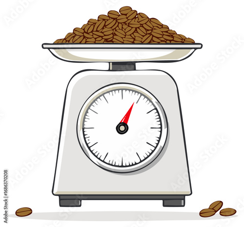 Roasted Coffee Beans Being Weighed on a Traditional Kitchen Analog Scale Illustration