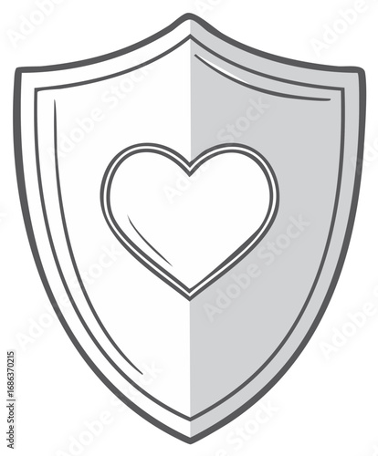 Shield with Heart Symbol Represents Protection and Love in a Clean Outline Style
