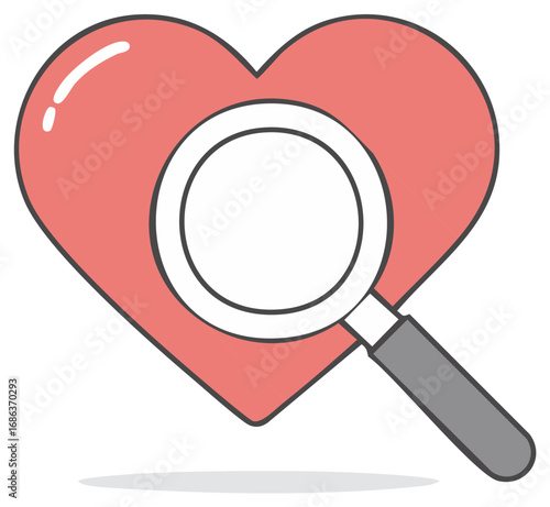 Magnifying Glass Examining a Heart Symbol - A Visual Search for Love and Affection