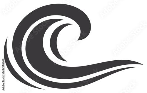 Abstract stylized vector illustration of a dark grey ocean wave